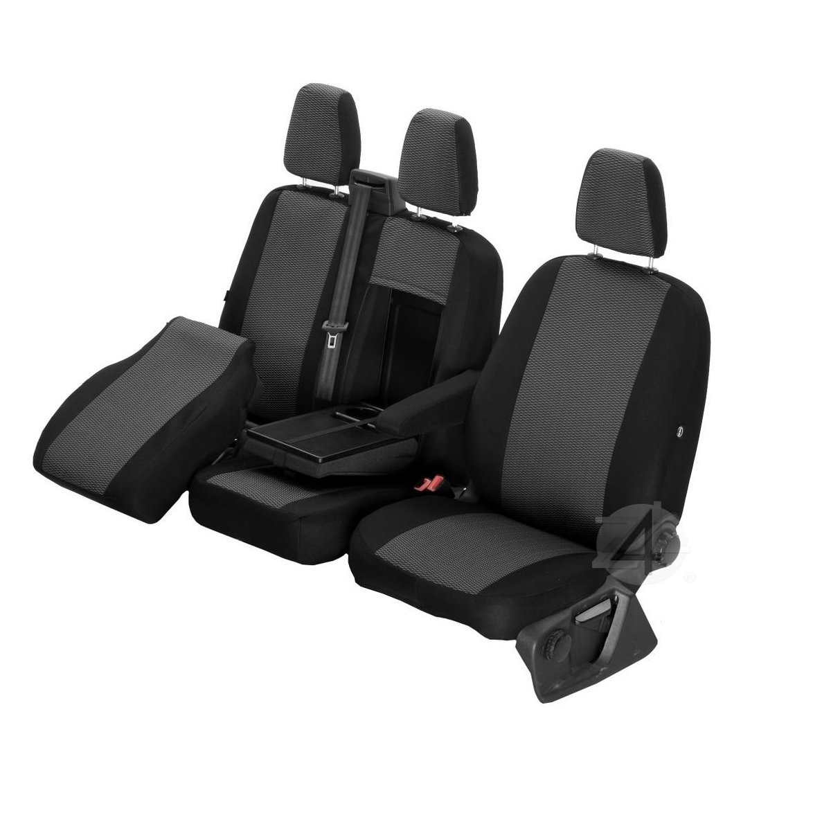 Pokrowce do Ford Tourneo Custom I od 2018 do 2023 - 3 miejsc CAŁE OPARCIE ZE STOLIKIEM, DZIELONE SIEDZENIE | Seria HERO