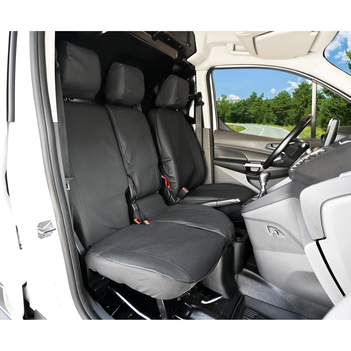 Pokrowce do Ford Transit Connect II od 2014 do 2022 - 3 miejsca SKŁADANE OPARCIA, DZIELONE SIEDZENIE | Seria VIP