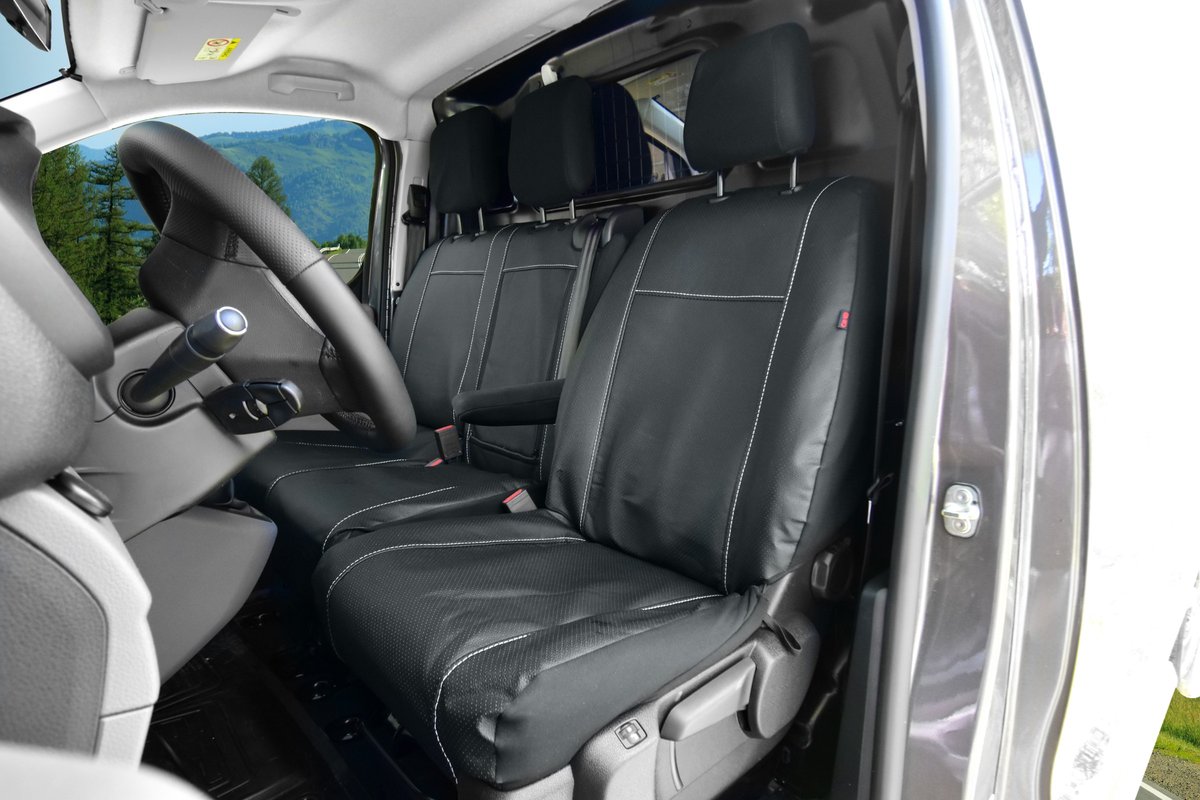Pokrowce do Opel Vivaro / Zafira Life od 2019 - 3 miejsca CAŁE OPARCIE ZE STOLIKIEM, DZIELONE SIEDZENIE | Seria VIP PLUS