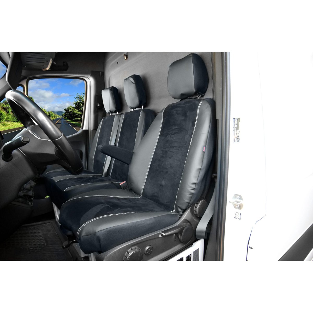 Pokrowce do Mercedes Sprinter III W907, W910 od 2018 / od 2024 od 2018 - 3 miejsca CAŁE OPARCIE BEZ STOLIKA, CAŁE SIEDZENIE | Seria KING