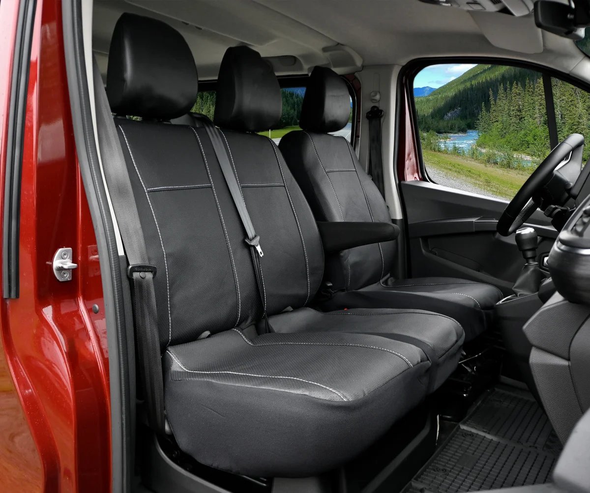 Pokrowce do Renault Trafic FACELIFT od 2021 - 3 miejsca CAŁE OPARCIE BEZ STOLIKA, DZIELONE SIEDZENIA | Seria MAISTER